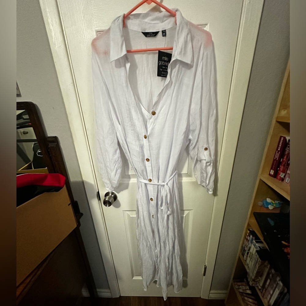 MLLE GABRIELLE White Boho Airy Button Sheer Dress NWT 3X